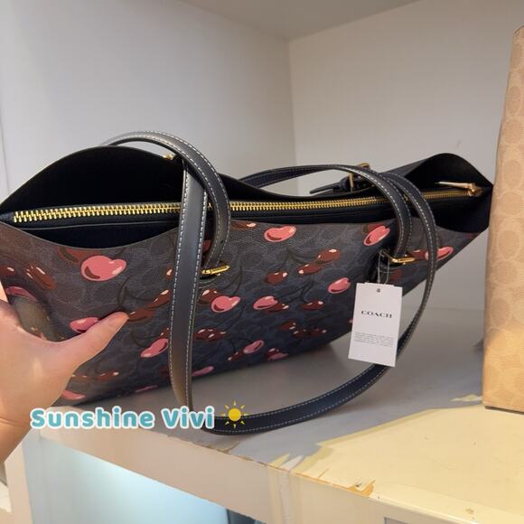 NWT Coach Mollie Tote In Signature Canvas With Cherry Print CAA73 - Picture 4 of 11